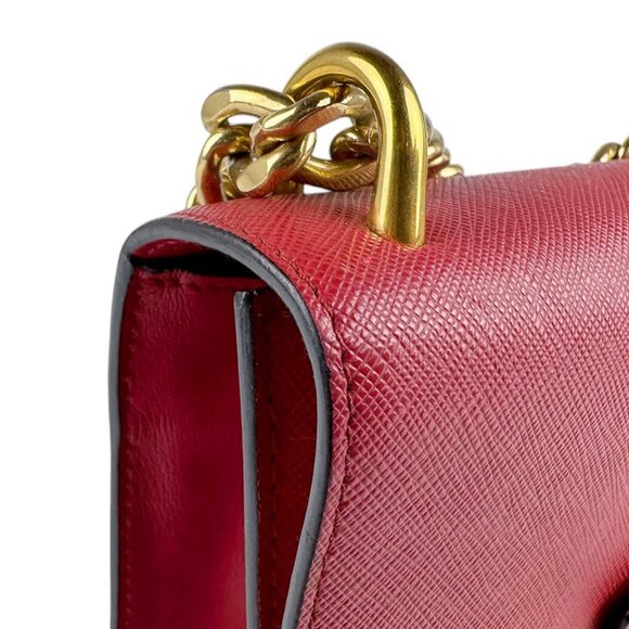 Auth PRADA Crossbody Shoulder Bag Red/Gold Leather/Metal - Picture 9 of 13